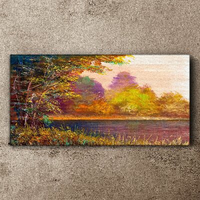 Autumn colors by the lake Canvas Wall art