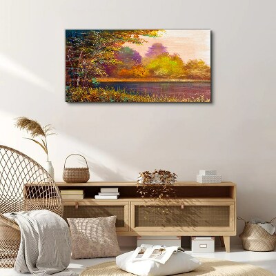 Autumn colors by the lake Canvas Wall art
