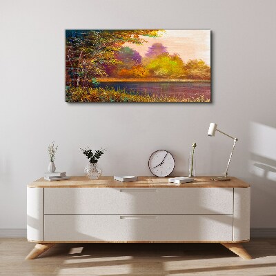 Autumn colors by the lake Canvas Wall art