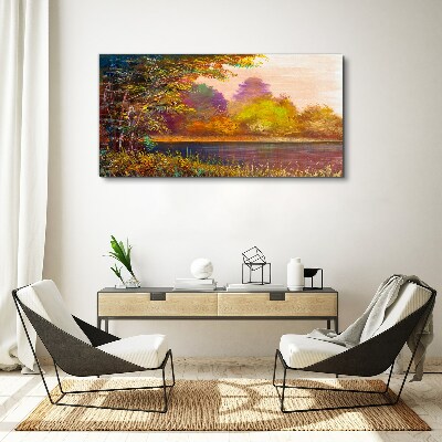 Autumn colors by the lake Canvas Wall art