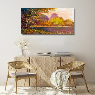 Autumn colors by the lake Canvas Wall art