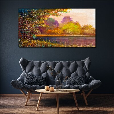 Autumn colors by the lake Canvas Wall art