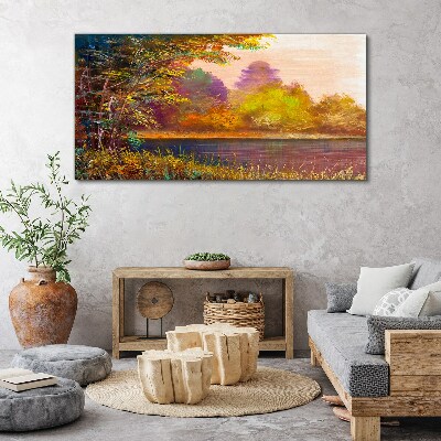 Autumn colors by the lake Canvas Wall art