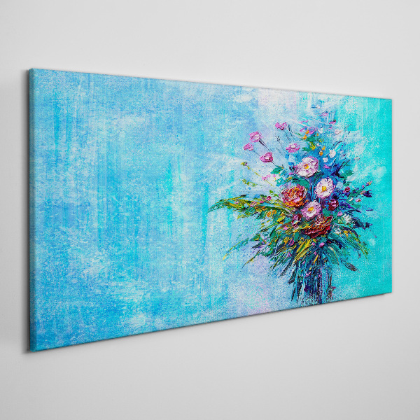 Floral composition on a blue background Canvas Wall art