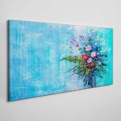 Floral composition on a blue background Canvas Wall art
