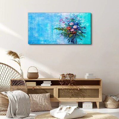 Floral composition on a blue background Canvas Wall art