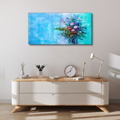 Floral composition on a blue background Canvas Wall art