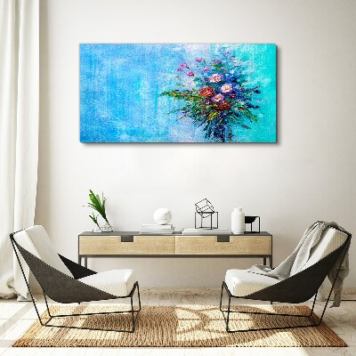 Floral composition on a blue background Canvas Wall art