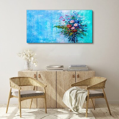 Floral composition on a blue background Canvas Wall art