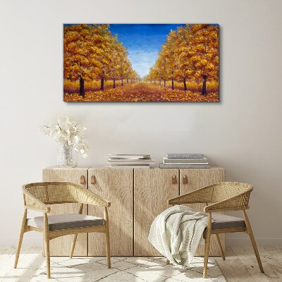 Golden alleys in the autumn scenery Canvas Wall art