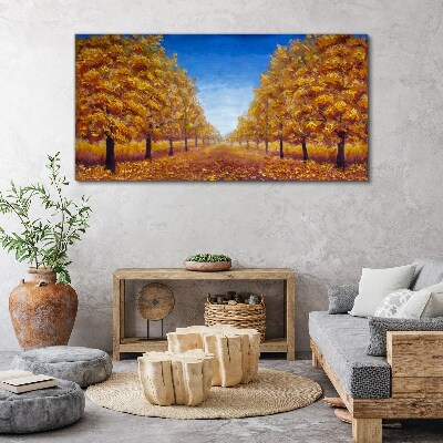 Golden alleys in the autumn scenery Canvas Wall art