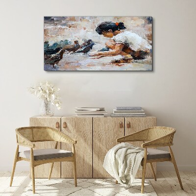 Childhood among the birds Canvas Wall art