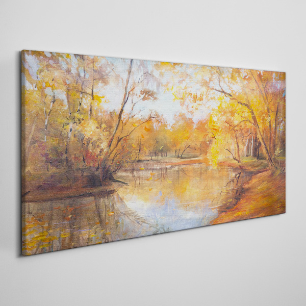 Forest river nature autumn Canvas Wall art