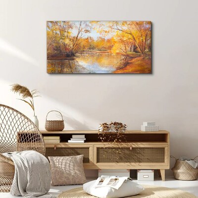 Autumn scenery by the river Canvas Wall art