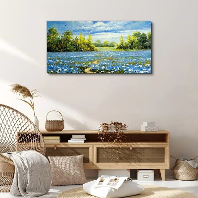 Spring landscape with blue flowers Canvas Wall art
