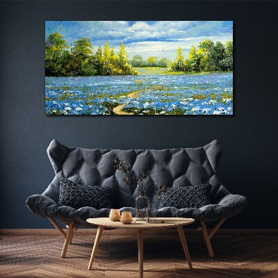 Spring landscape with blue flowers Canvas Wall art