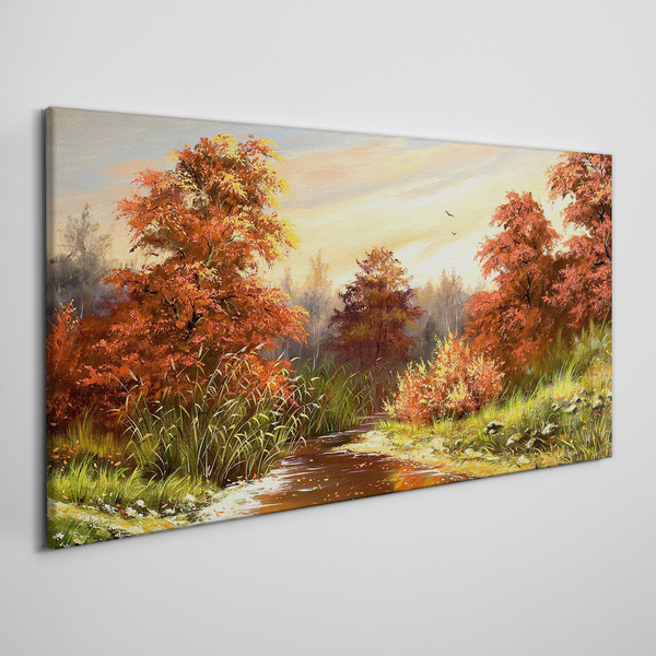 Autumn scenery with a river Canvas Wall art