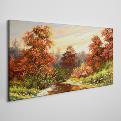 Autumn scenery with a river Canvas Wall art