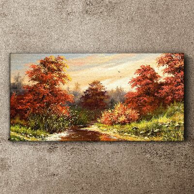 Autumn scenery with a river Canvas Wall art