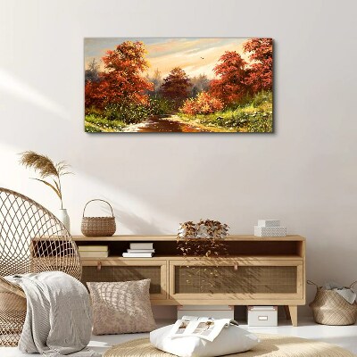 Autumn scenery with a river Canvas Wall art