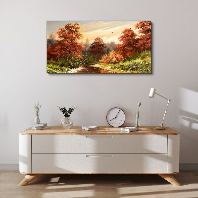 Autumn scenery with a river Canvas Wall art