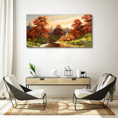 Autumn scenery with a river Canvas Wall art