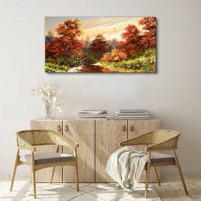 Autumn scenery with a river Canvas Wall art