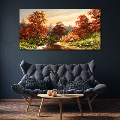 Autumn scenery with a river Canvas Wall art