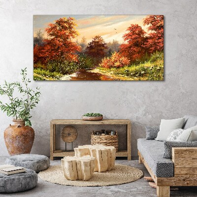 Autumn scenery with a river Canvas Wall art