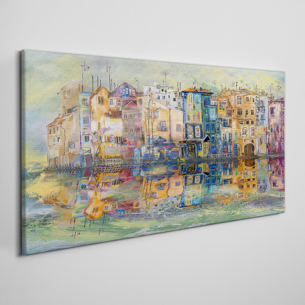 A colorful town by the water Canvas Wall art