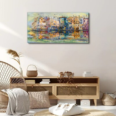 A colorful town by the water Canvas Wall art