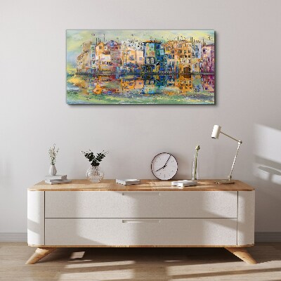 A colorful town by the water Canvas Wall art