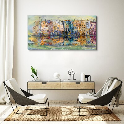 A colorful town by the water Canvas Wall art