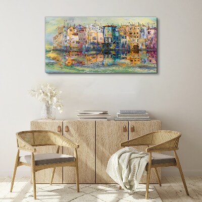 A colorful town by the water Canvas Wall art