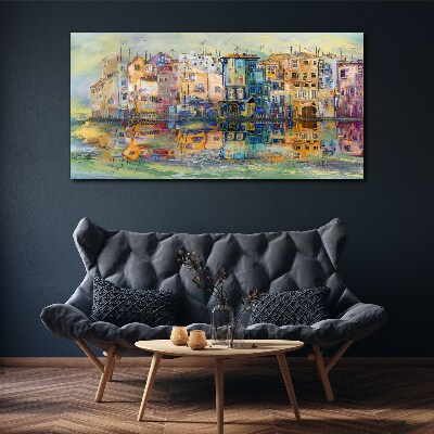 A colorful town by the water Canvas Wall art