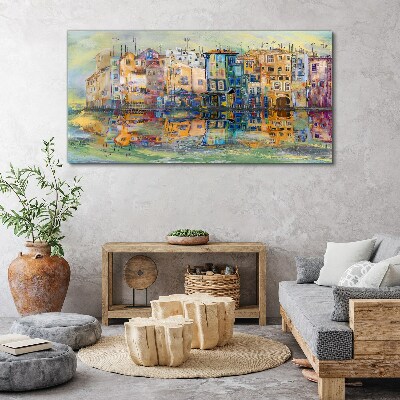 A colorful town by the water Canvas Wall art