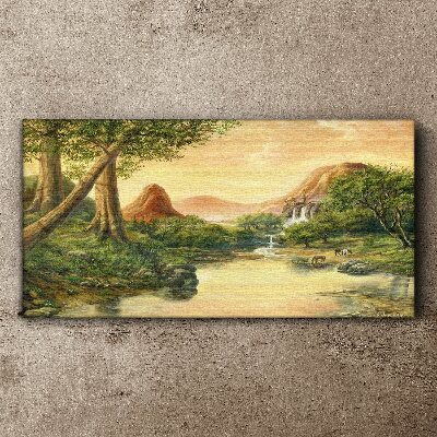 A peaceful landscape with a river and trees Canvas Wall art