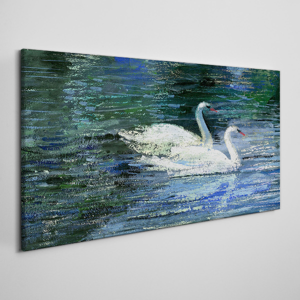 Calm water with swans Canvas Wall art