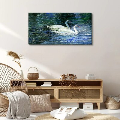 Calm water with swans Canvas Wall art