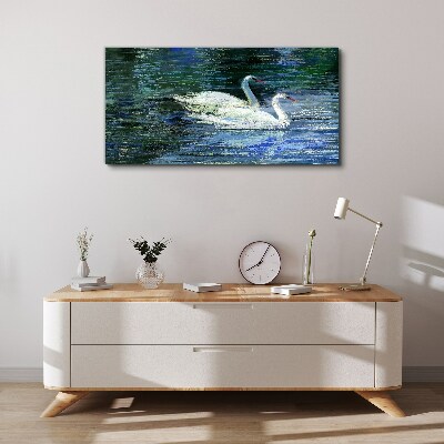 Calm water with swans Canvas Wall art