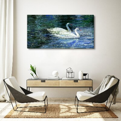 Calm water with swans Canvas Wall art