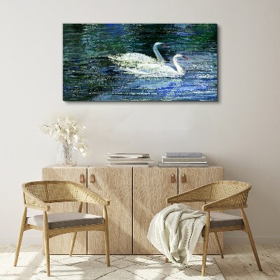 Calm water with swans Canvas Wall art