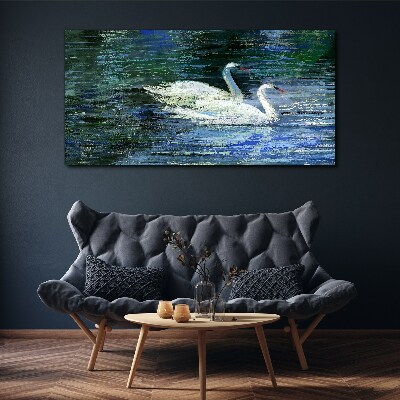 Calm water with swans Canvas Wall art
