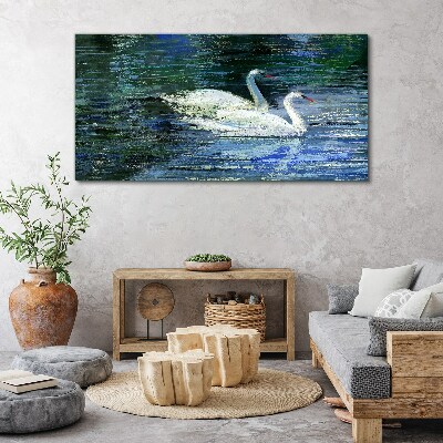 Calm water with swans Canvas Wall art