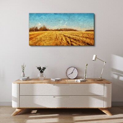 Golden fields under blue sky Canvas Wall art