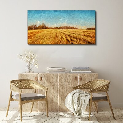Golden fields under blue sky Canvas Wall art