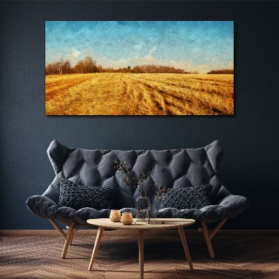 Golden fields under blue sky Canvas Wall art