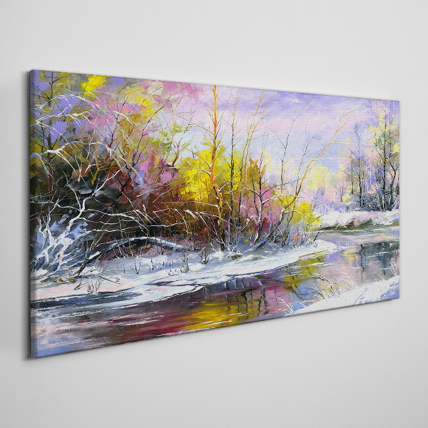 Winter landscape with a river Canvas Wall art