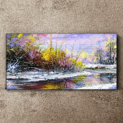 Winter landscape with a river Canvas Wall art