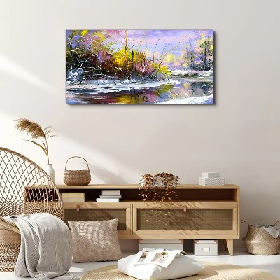 Winter landscape with a river Canvas Wall art